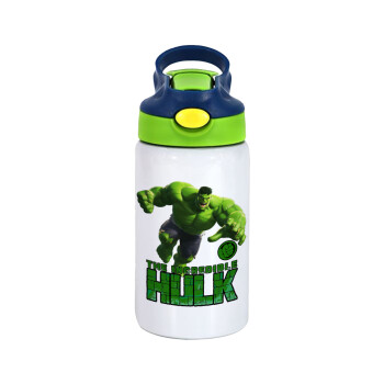 Hulk, Children's hot water bottle, stainless steel, with safety straw, green, blue (350ml)