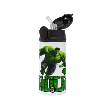 Hulk, Children's hot water bottle, stainless steel, with safety straw, Black (360ml) BPA-FREE