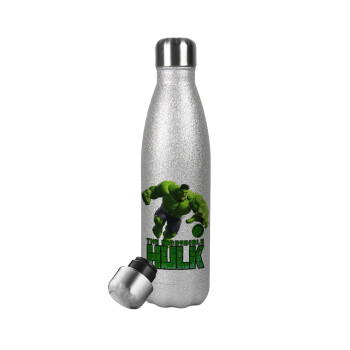 Hulk, Metallic Glitter Silver Thermos Flask (Stainless steel), double-walled, 500ml