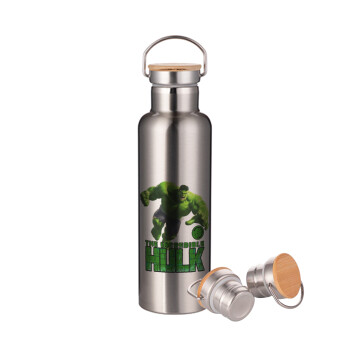 Hulk, Stainless steel Silver with wooden lid (bamboo), double wall, 750ml