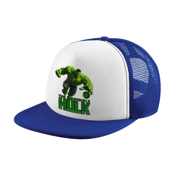 Hulk, Adult Soft Trucker Hat with Blue/White Mesh (POLYESTER, ADULT, UNISEX, ONE SIZE)