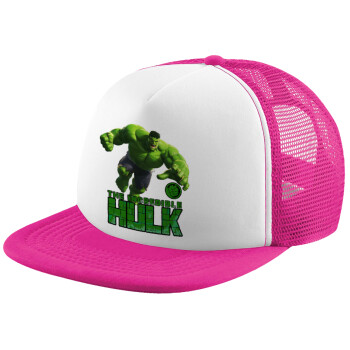 Hulk, Adult Soft Trucker Hat with Pink/White Mesh (POLYESTER, ADULT, UNISEX, ONE SIZE)