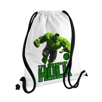Hulk, Τσάντα πλάτης πουγκί GYMBAG λευκή, με τσέπη (40x48cm) & χονδρά κορδόνια