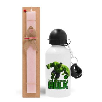 Hulk, Πασχαλινό Σετ, παγούρι μεταλλικό αλουμινίου (500ml) & πασχαλινή λαμπάδα αρωματική πλακέ (30cm) (ΡΟΖ)