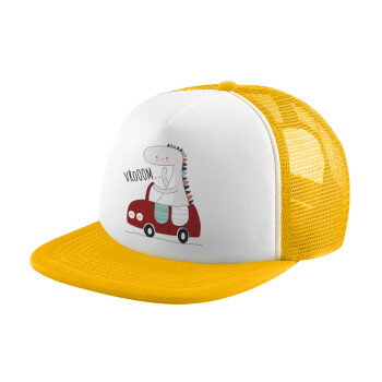 Βρουμ βρουμ, Adult Soft Trucker Hat with Yellow/White Mesh (POLYESTER, ADULT, UNISEX, ONE SIZE)