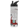 Metallic thermos bottle with straw & handle, stainless steel (Stainless steel 304), double-walled, 600ml.