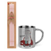 Easter Set, metallic thermal cup (300ml) & aromatic flat Easter candle (30cm) (PINK)