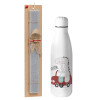 Easter Set, metallic Inox water bottle (700ml) & Easter scented flat candle (30cm) (GRAY)