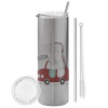 Tumbler stainless steel Silver 600ml, with metal straw & cleaning brush