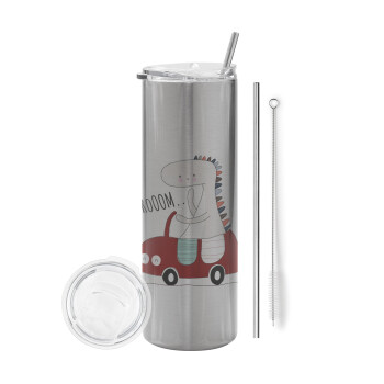 Βρουμ βρουμ, Tumbler stainless steel Silver 600ml, with metal straw & cleaning brush