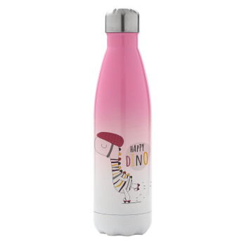 Happy Dino, Metal mug thermos Pink/White (Stainless steel), double wall, 500ml