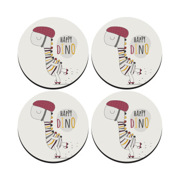 Happy Dino, SET of 4 round wooden coasters (9cm)