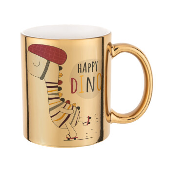 Happy Dino, Mug ceramic, gold mirror, 330ml