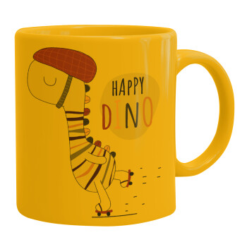 Happy Dino, Ceramic coffee mug yellow, 330ml (1pcs)