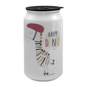 Happy Dino, Κούπα ταξιδιού μεταλλική με καπάκι (tin-can) 500ml