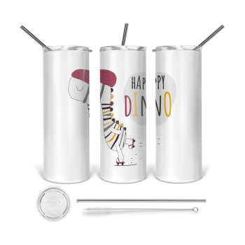 Happy Dino, Tumbler stainless steel 600ml, with metal straw & cleaning brush