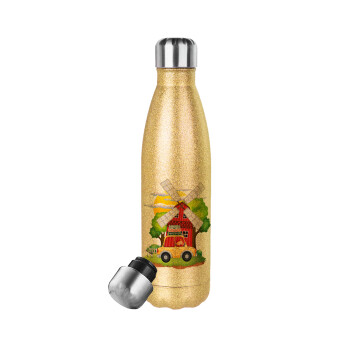 Toy car, Glitter gold stainless steel thermos bottle, double-walled, 500ml