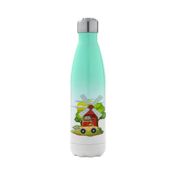 Toy car, Metal mug thermos Green/White (Stainless steel), double wall, 500ml