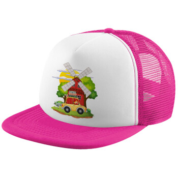 Toy car, Adult Soft Trucker Hat with Pink/White Mesh (POLYESTER, ADULT, UNISEX, ONE SIZE)