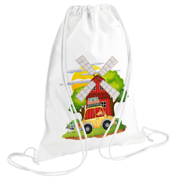 Toy car, Backpack pouch GYMBAG white (28x40cm)