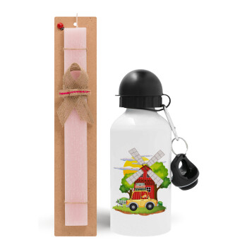 Toy car, Easter Set, metallic aluminum bottle (500ml) & aromatic flat Easter candle (30cm) (PINK)