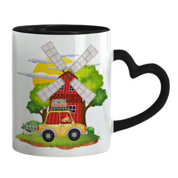 Toy car, Mug heart black handle, ceramic, 330ml