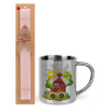 Easter Set, metallic thermal cup (300ml) & aromatic flat Easter candle (30cm) (PINK)