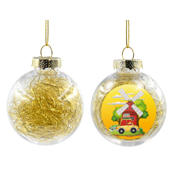 Toy car, Transparent Christmas tree ball ornament with gold filling 8cm