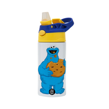 Cookie Monster, Children's hot water bottle, stainless steel, with safety straw, green, blue (360ml) BPA FREE