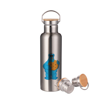 Cookie Monster, Stainless steel Silver with wooden lid (bamboo), double wall, 750ml