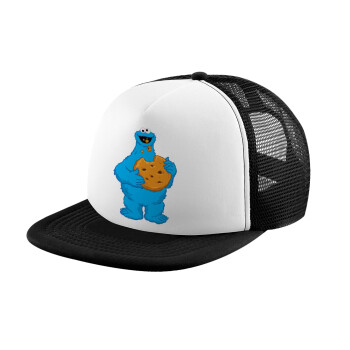 Cookie Monster, Child's Soft Trucker Hat with BLACK/WHITE Mesh (POLYESTER, CHILD, ONE SIZE)