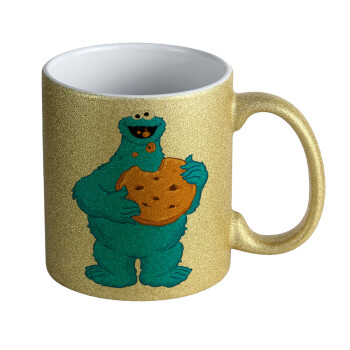 Cookie Monster, Κούπα Χρυσή Glitter που γυαλίζει, κεραμική, 330ml
