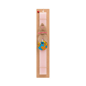 Cookie Monster, Easter Set, wooden keychain & scented flat Easter candle (30cm) (PINK)