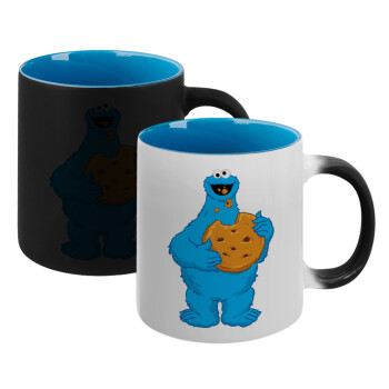 Cookie Monster, Κούπα Μαγική εσωτερικό μπλε, κεραμική 330ml που αλλάζει χρώμα με το ζεστό ρόφημα