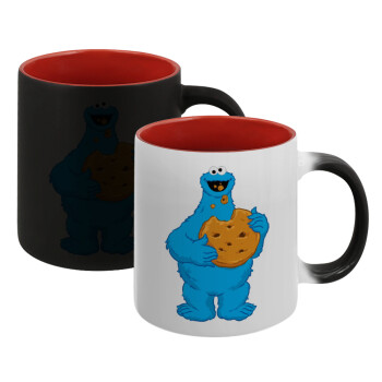 Cookie Monster, Κούπα Μαγική εσωτερικό κόκκινο, κεραμική, 330ml που αλλάζει χρώμα με το ζεστό ρόφημα (1 τεμάχιο)