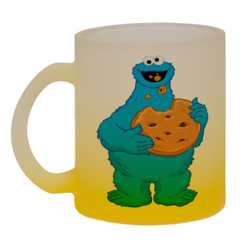 Cookie Monster, Κούπα γυάλινη δίχρωμη με βάση το κίτρινο ματ, 330ml