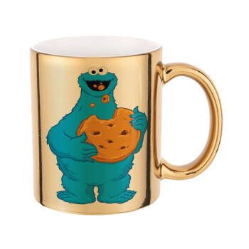 Cookie Monster, Mug ceramic, gold mirror, 330ml