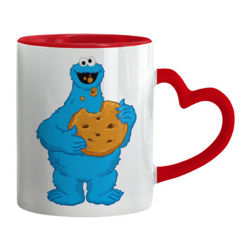 Cookie Monster, Mug heart red handle, ceramic, 330ml