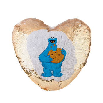 Cookie Monster, Μαξιλάρι καναπέ καρδιά Μαγικό Χρυσό με πούλιες 40x40cm περιέχεται το  γέμισμα