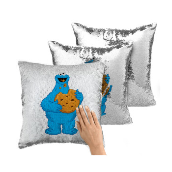 Cookie Monster, Μαξιλάρι καναπέ Μαγικό Ασημένιο με πούλιες 40x40cm περιέχεται το γέμισμα
