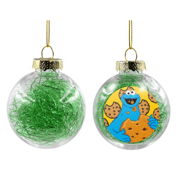 Cookie Monster, Transparent Christmas tree ball ornament with green filling 8cm