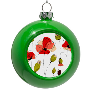 Red poppy flowers papaver, Green Christmas tree ornament bauble 8cm