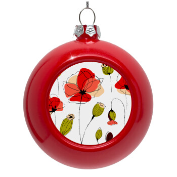 Red poppy flowers papaver, Red Christmas tree ornament bauble 8cm