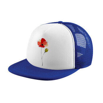 Red poppy flowers papaver, Καπέλο Ενηλίκων Soft Trucker με Δίχτυ Blue/White (POLYESTER, ΕΝΗΛΙΚΩΝ, UNISEX, ONE SIZE)