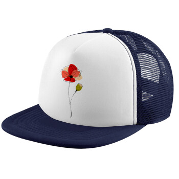 Red poppy flowers papaver, Καπέλο Ενηλίκων Soft Trucker με Δίχτυ Dark Blue/White (POLYESTER, ΕΝΗΛΙΚΩΝ, UNISEX, ONE SIZE)