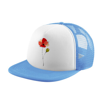 Red poppy flowers papaver, Καπέλο παιδικό Soft Trucker με Δίχτυ ΓΑΛΑΖΙΟ/ΛΕΥΚΟ (POLYESTER, ΠΑΙΔΙΚΟ, ONE SIZE)