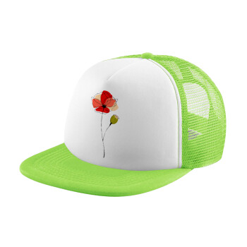 Red poppy flowers papaver, Καπέλο παιδικό Soft Trucker με Δίχτυ ΠΡΑΣΙΝΟ/ΛΕΥΚΟ (POLYESTER, ΠΑΙΔΙΚΟ, ONE SIZE)