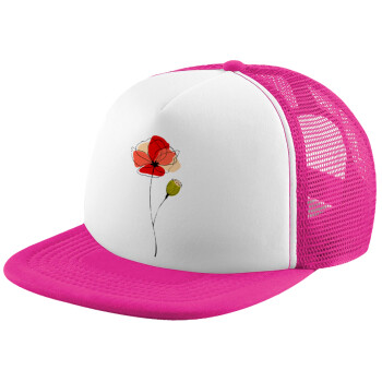 Red poppy flowers papaver, Καπέλο Ενηλίκων Soft Trucker με Δίχτυ Pink/White (POLYESTER, ΕΝΗΛΙΚΩΝ, UNISEX, ONE SIZE)