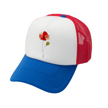 Red poppy flowers papaver, Καπέλο Ενηλίκων Soft Trucker με Δίχτυ Red/Blue/White (POLYESTER, ΕΝΗΛΙΚΩΝ, UNISEX, ONE SIZE)