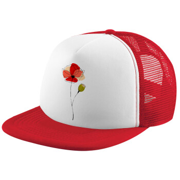 Red poppy flowers papaver, Καπέλο παιδικό Soft Trucker με Δίχτυ ΚΟΚΚΙΝΟ/ΛΕΥΚΟ (POLYESTER, ΠΑΙΔΙΚΟ, ONE SIZE)